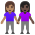 👩🏽‍🤝‍👩🏿 women holding hands: medium skin tone, dark skin tone display on Google